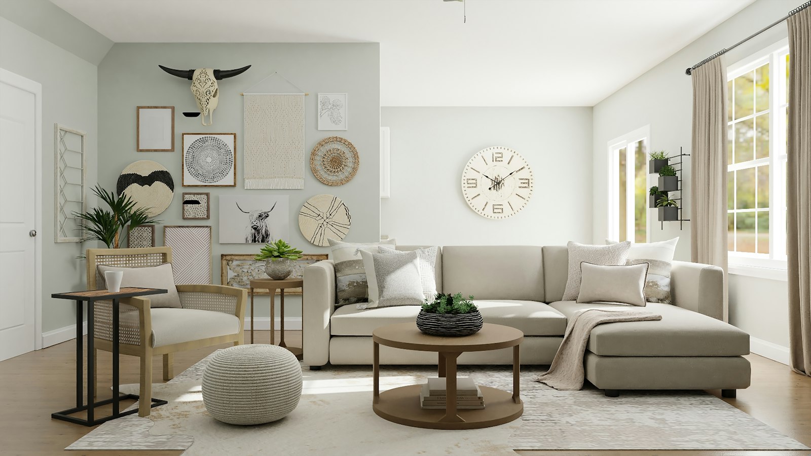 An evening living room with lamps, books, and a low sofa.